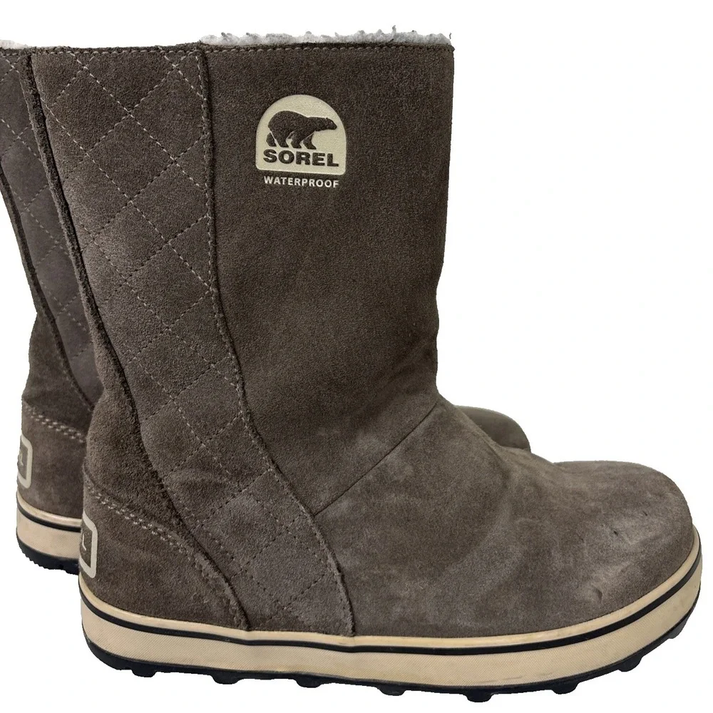 Sorel Glacy Waterproof Snow‎ Boots Suede Leather 6M Taupe